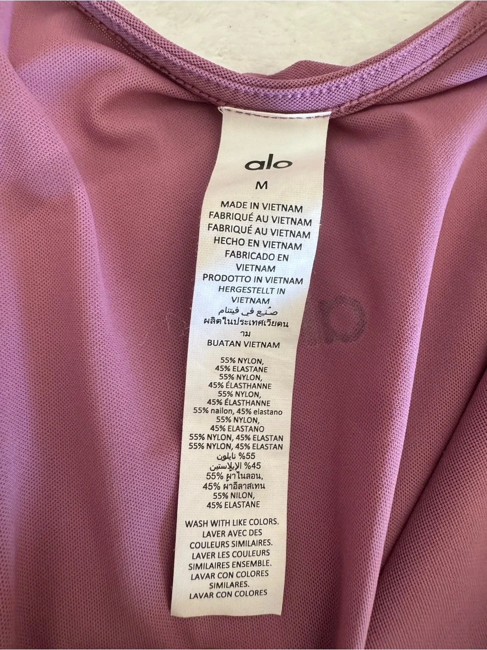 ALO YOGA Mesh Sheer Illusion Bodysuit Top In soft mulberry , Size m